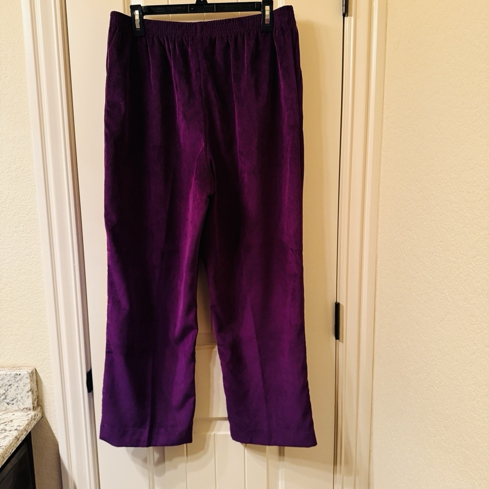 Alfred Dunner Purple Corduroy Pants Size 14 Elastic Waist Pull on Comfort - Picture 2 of 6